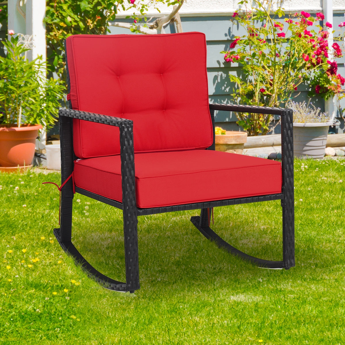 Patio Rattan Rocker Outdoor Glider Rocking Chair Cushion Lawn, Red Patio Rocking Chairs & Gliders at Gallery Canada