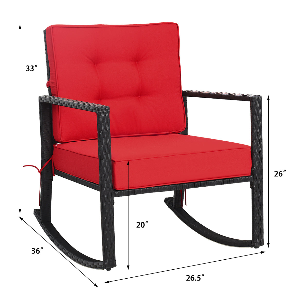 Patio Rattan Rocker Outdoor Glider Rocking Chair Cushion Lawn, Red Patio Rocking Chairs & Gliders at Gallery Canada