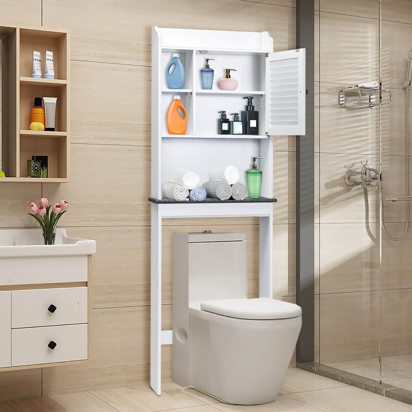 3-Tier Bathroom Over-the-toilet Storage Cabinet with Adjustable Shelves, White at Gallery Canada