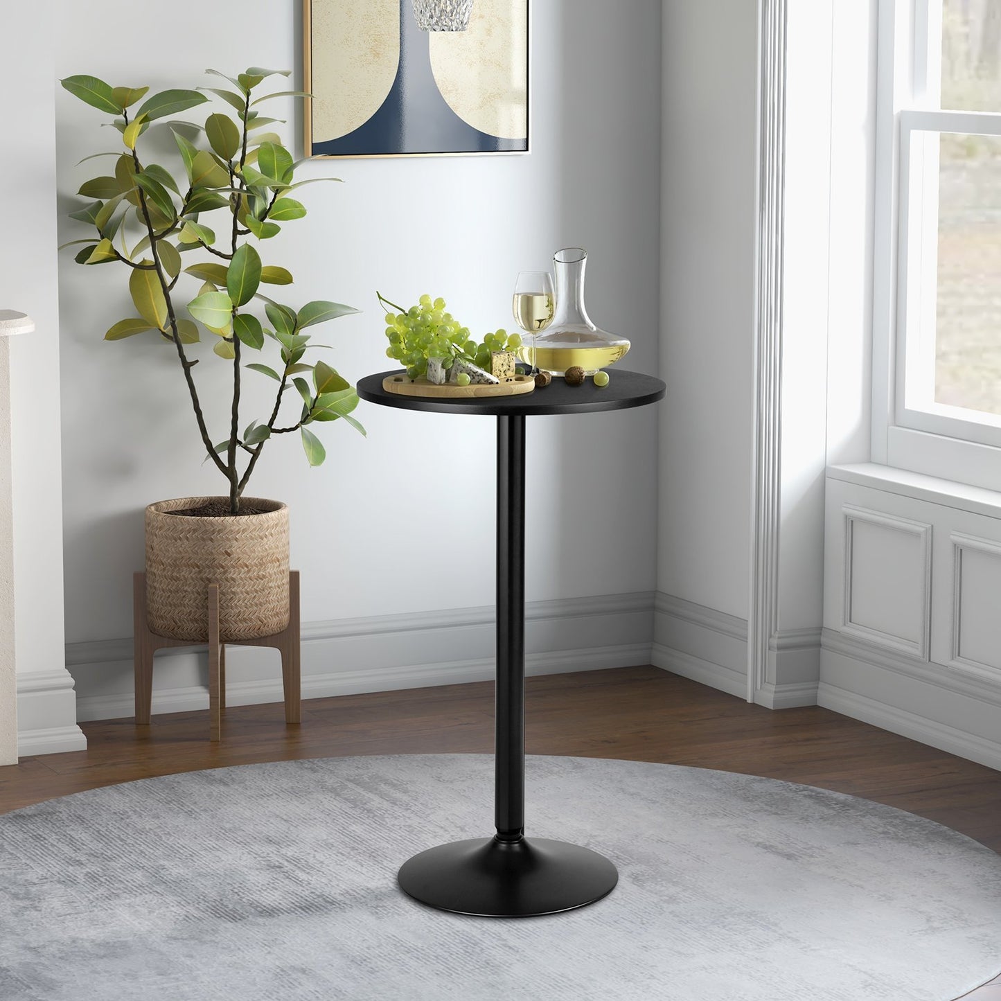 24 Inch Modern Style Round Cocktail Table with Metal Base and MDF Top, Black