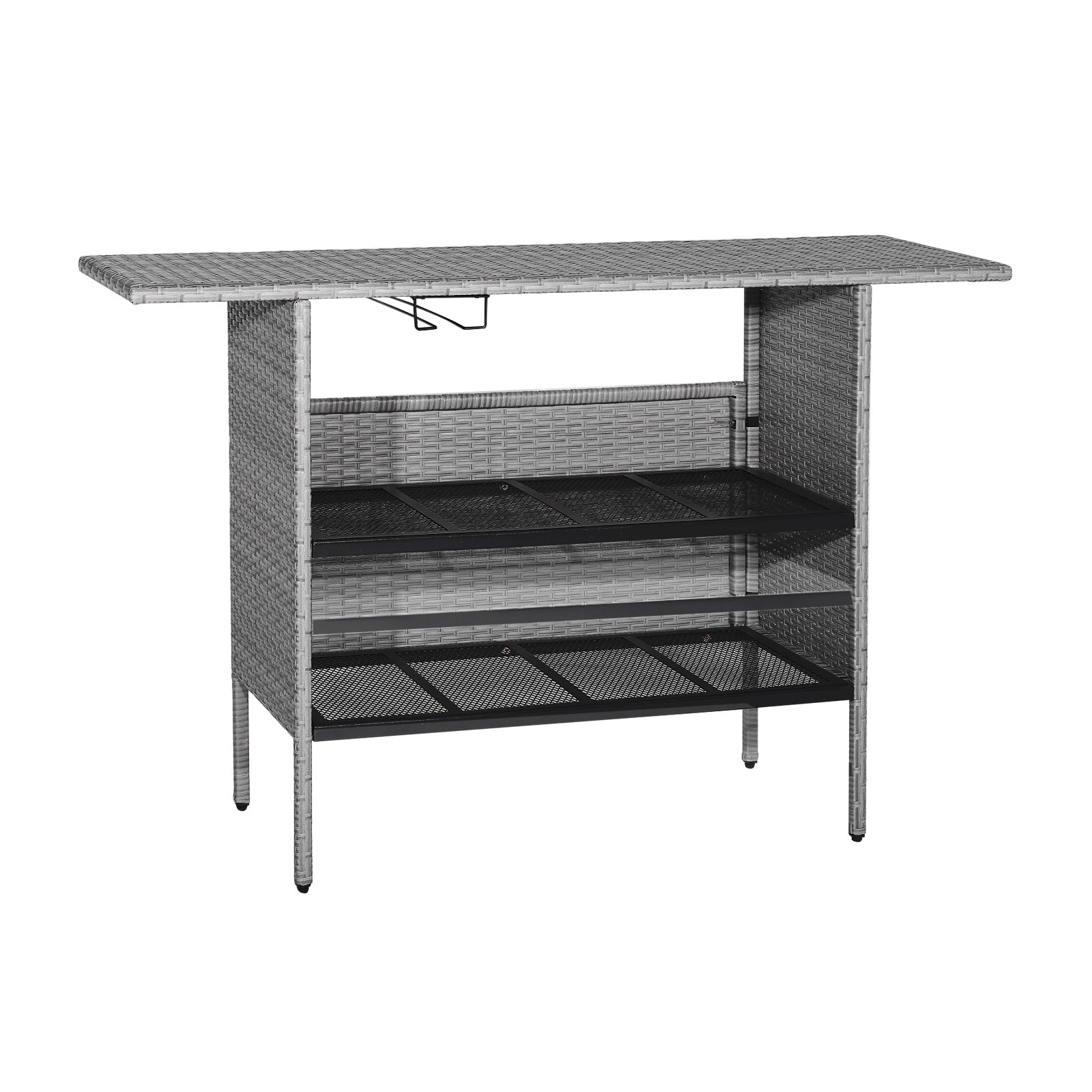 Outdoor Wicker Bar Table With Metal Shelves, Gray Patio Bar Furniture at Gallery Canada