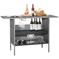 Thumbnail for Outdoor Patio Wicker Bar Table with Metal Shelves - Gallery View 7 of 11