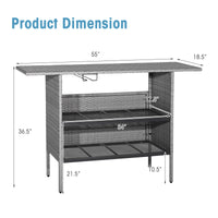 Thumbnail for Outdoor Patio Wicker Bar Table with Metal Shelves - Gallery View 4 of 11
