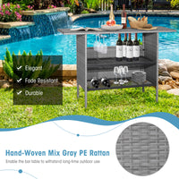 Thumbnail for Outdoor Patio Wicker Bar Table with Metal Shelves - Gallery View 3 of 11