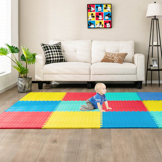 12 Pieces Puzzle Interlocking Flooring Mat with Anti-slip and Waterproof Surface, Multicolor Baby Gyms & Playmats Multicolor at Gallery Canada