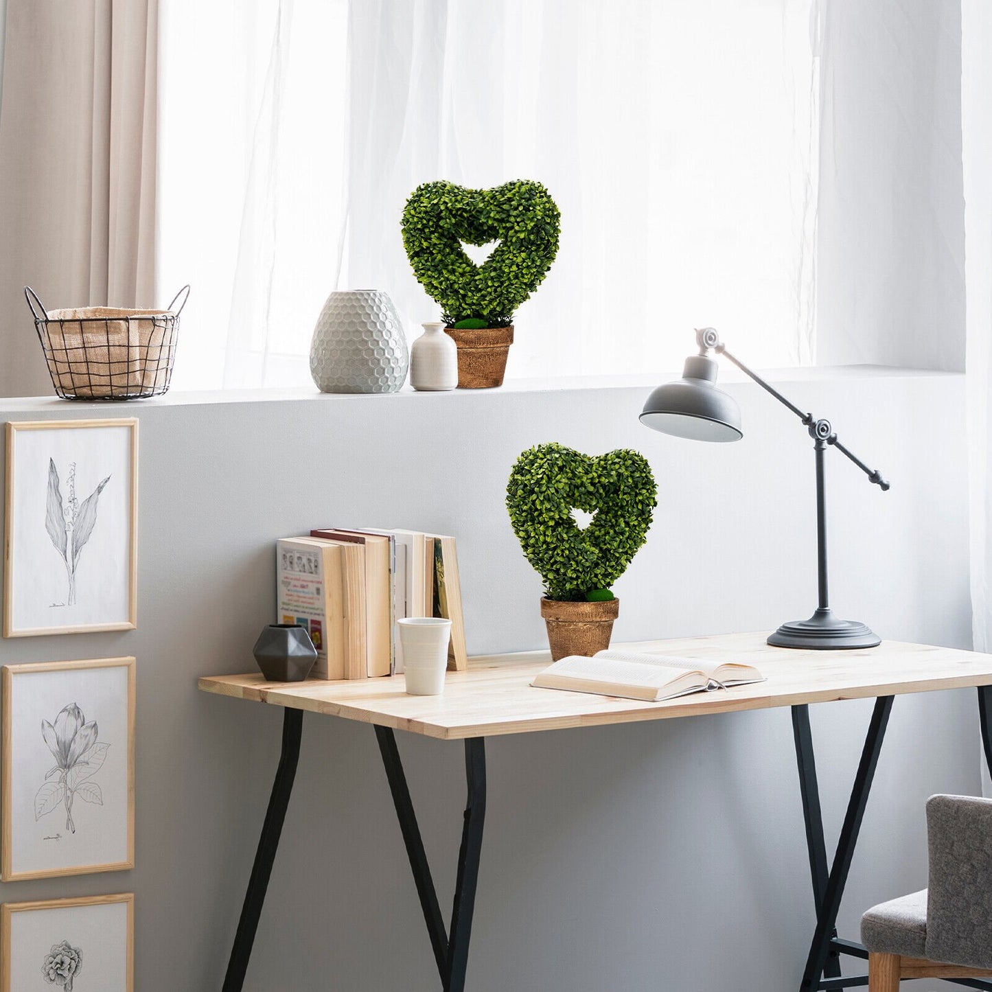 4 Packs 14.5 Inch Mini Artificial Boxwood Topiary Trees with Heart Shape, Green at Gallery Canada