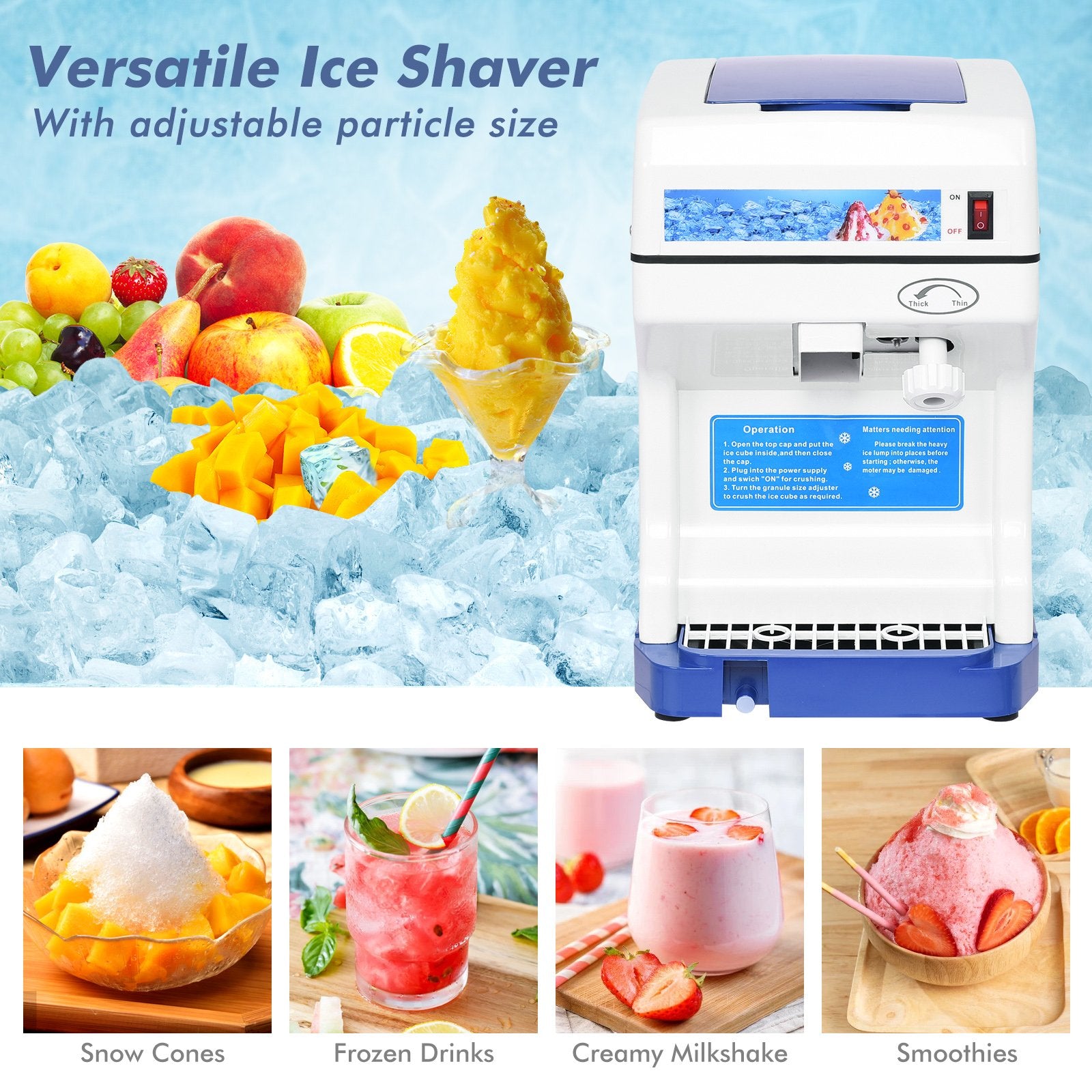Efficient Electric Ice Shaver Machine with Low Noise, White - Gallery Canada