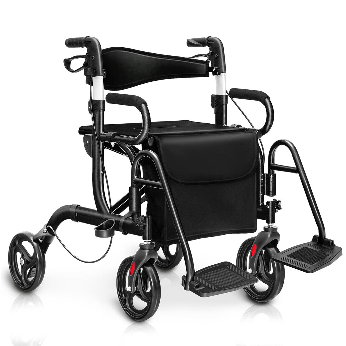 Folding Rollator Walker, 8-Inch Wheels, Seat, Black Walkers & Rollators Black at Gallery Canada