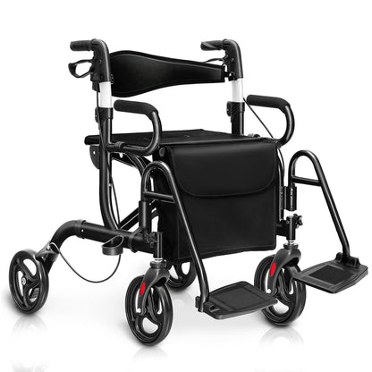 Folding Rollator Walker, 8-Inch Wheels, Seat, Black Walkers & Rollators Black at Gallery Canada