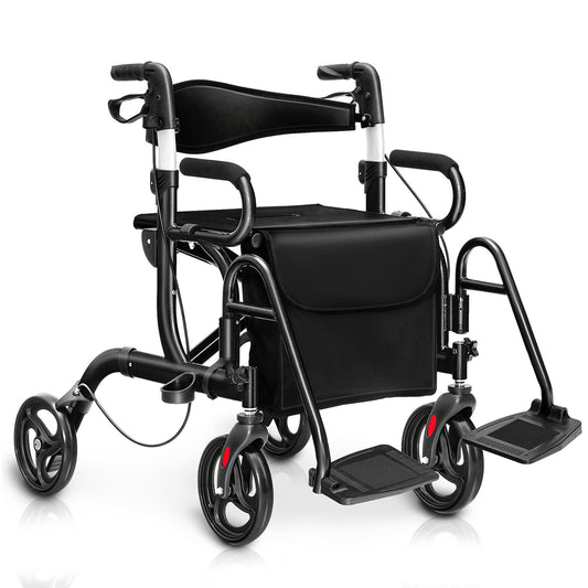 Folding Rollator Walker with 8-inch Wheels and Seat, Black Walkers & Rollators Black at Gallery Canada