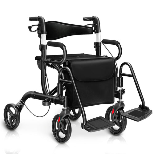 Folding Rollator Walker with 8-inch Wheels and Seat, Black