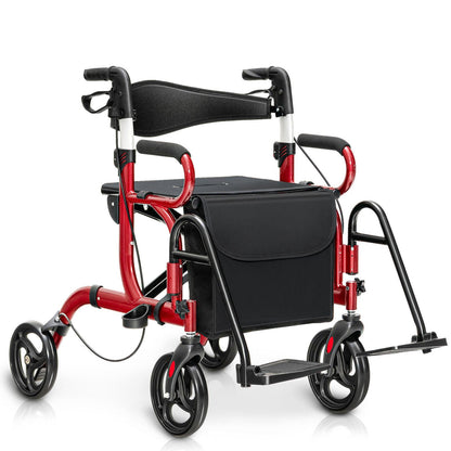 Folding Rollator Walker, 8-inch Wheels, Seat, Red Walkers & Rollators Red at Gallery Canada