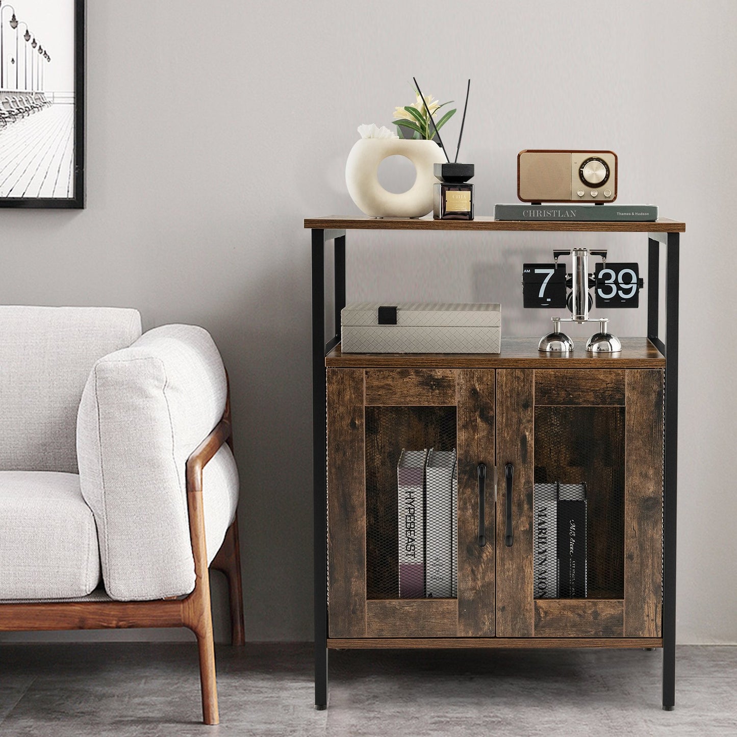 Industrial Sideboard Buffet Cabinet with Removable Wine Rack, Rustic Brown - Gallery Canada