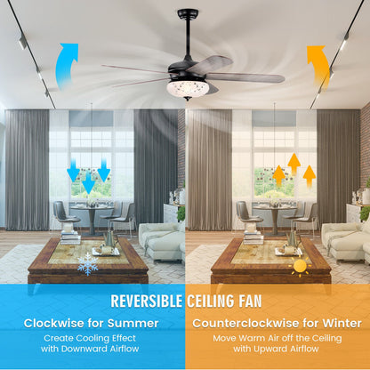 52 Inches Ceiling Fan with Remote Control, Oak