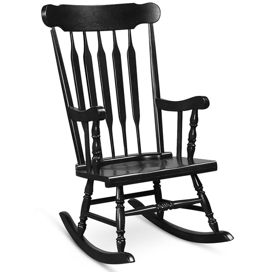 Solid Wood Porch Glossy Finish Rocking Chair, Black - Gallery Canada