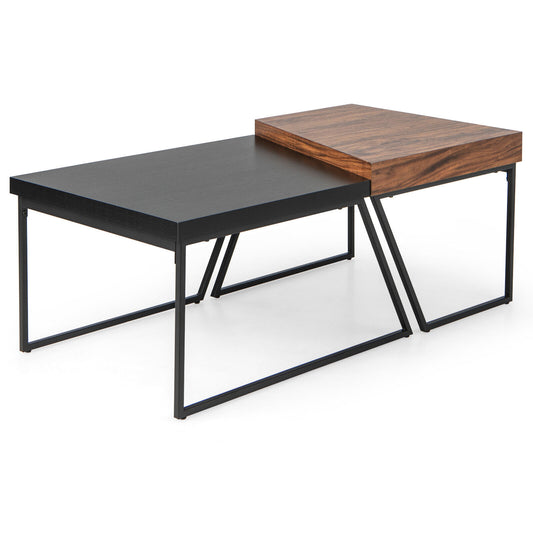 Coffee Table Set of 2 with Powder Coated Metal Legs, Black Coffee Tables Black at Gallery Canada