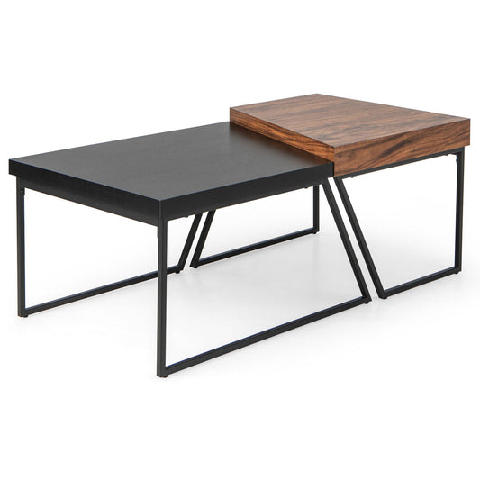 Coffee Table Set of 2 with Powder Coated Metal Legs, Black - Gallery Canada