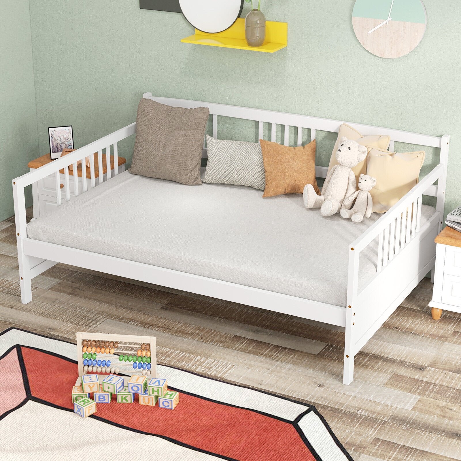 Full Size Metal Daybed Frame with Guardrails, White - Gallery Canada