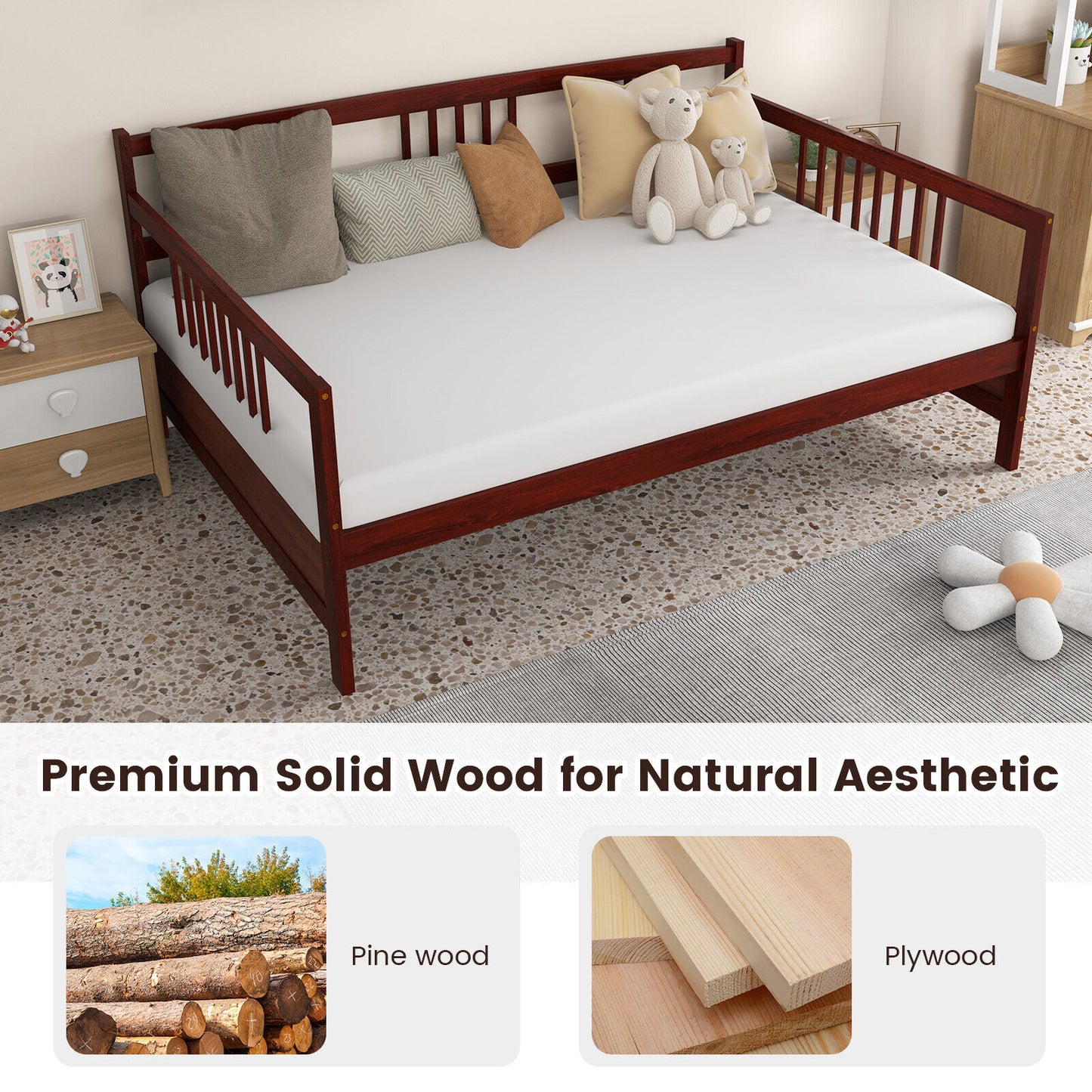 Full Size Daybed Frame With Guardrails, Brown Trundle Bed Frame at Gallery Canada