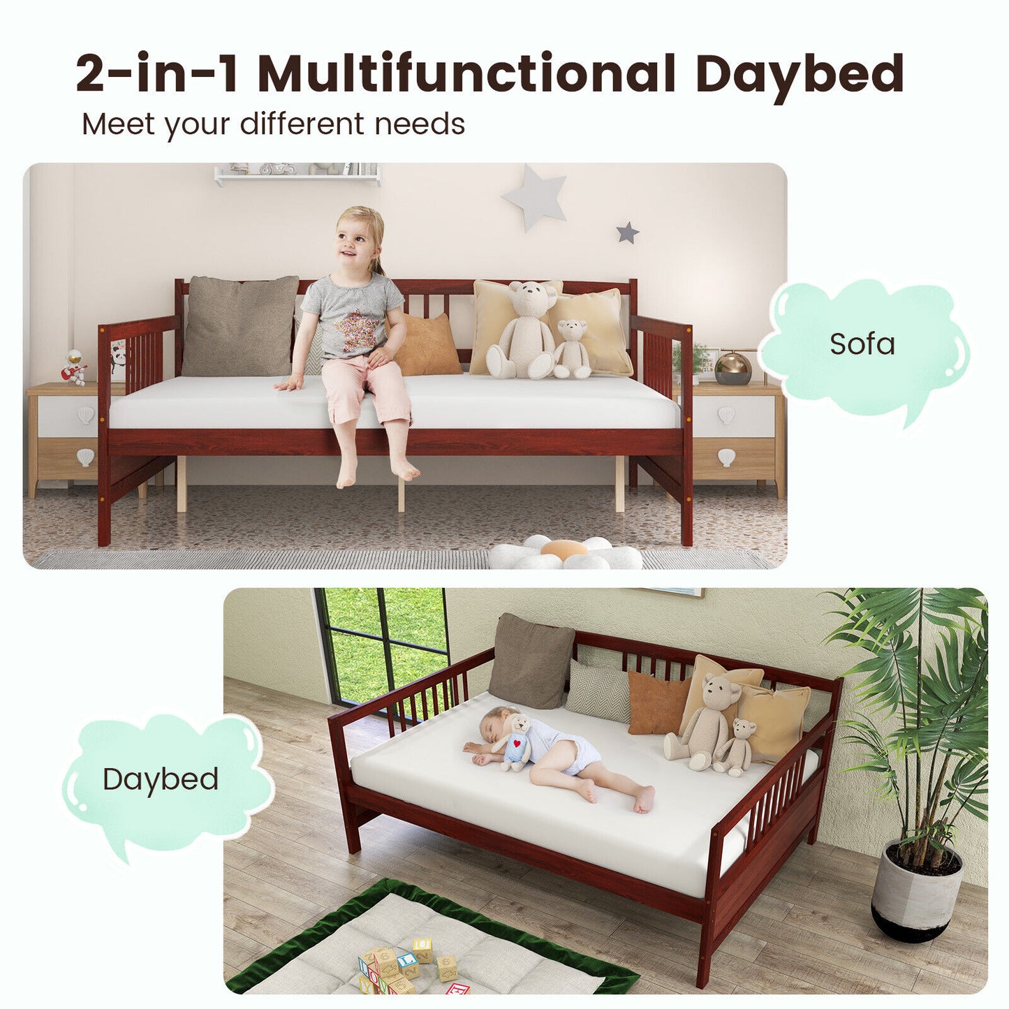 Full Size Daybed Frame With Guardrails, Brown Trundle Bed Frame at Gallery Canada