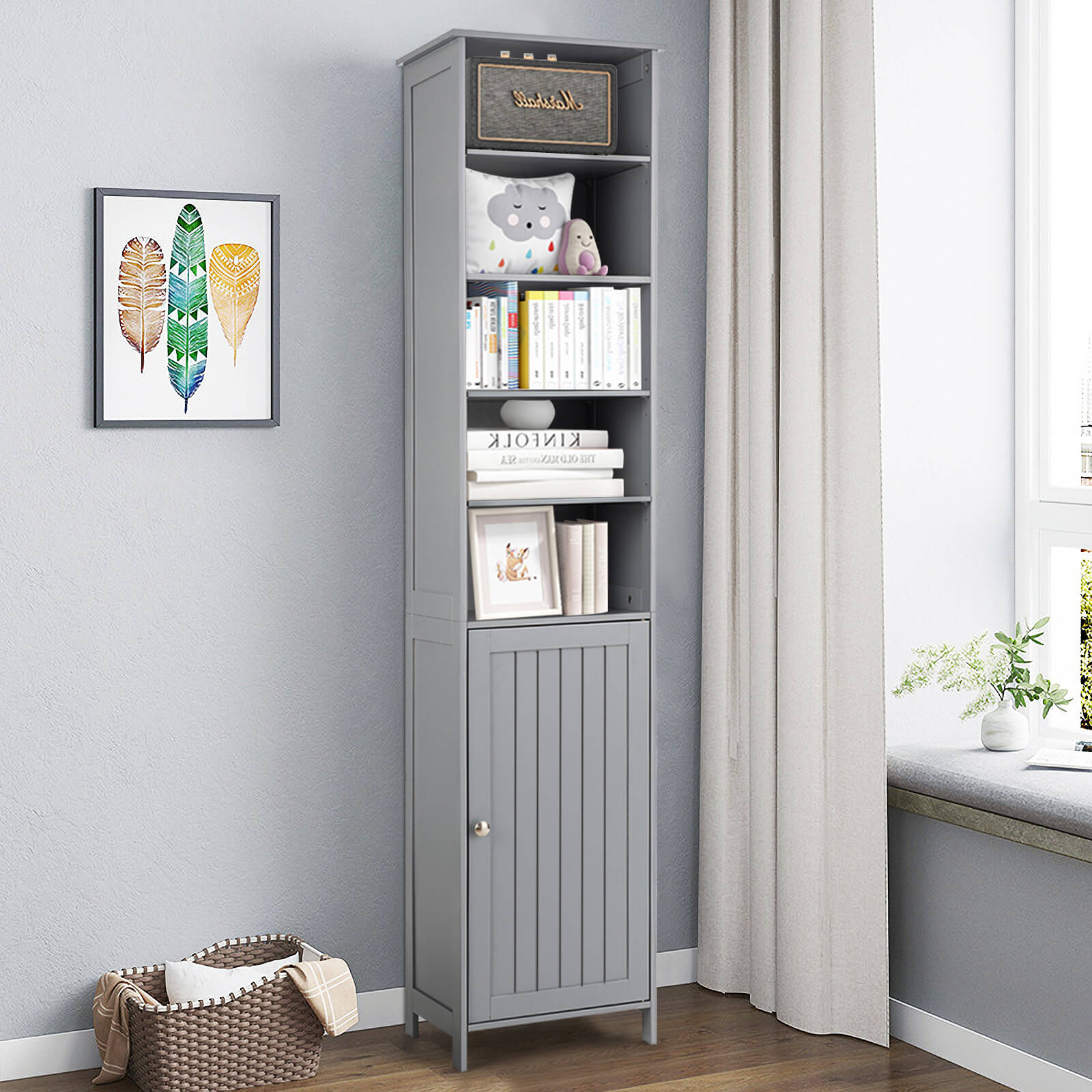72 Inches Free Standing Tall Floor Bathroom Storage Cabinet, Gray Floor Cabinets at Gallery Canada