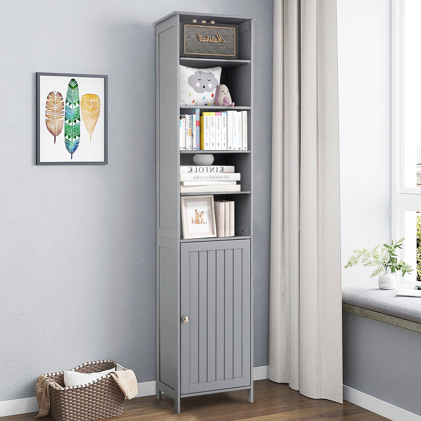 72 Inches Free Standing Tall Floor Bathroom Storage Cabinet, Gray Floor Cabinets at Gallery Canada