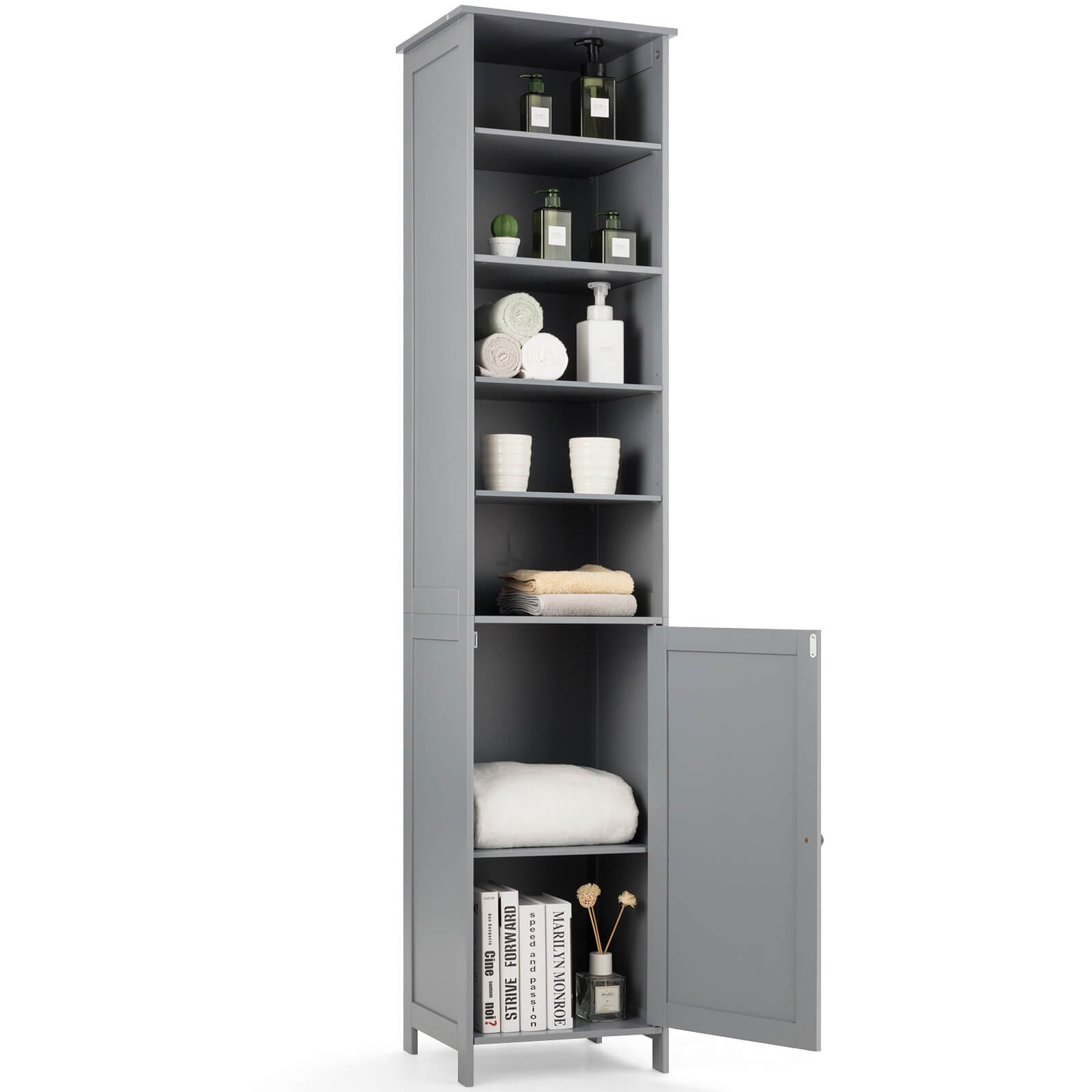 72 Inches Free Standing Tall Floor Bathroom Storage Cabinet, Gray Floor Cabinets at Gallery Canada
