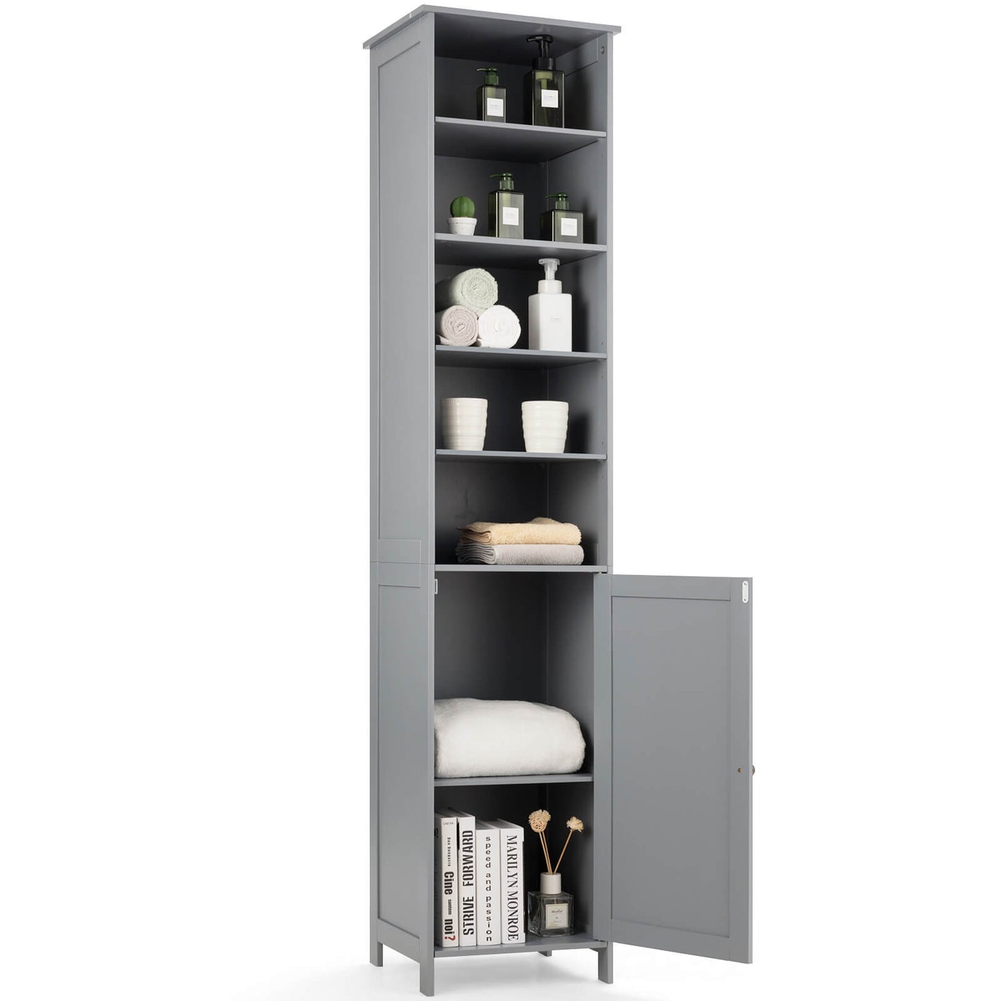 72 Inches Free Standing Tall Floor Bathroom Storage Cabinet, Gray Floor Cabinets at Gallery Canada