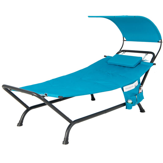 Patio Hanging Chaise Lounge Chair with Canopy Cushion Pillow and Storage Bag, Navy Outdoor Chaise Lounges Navy at Gallery Canada