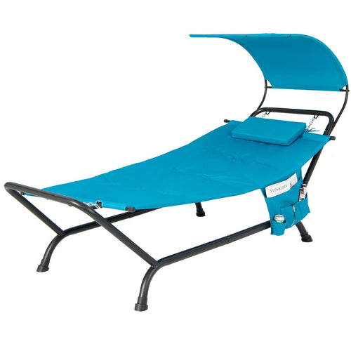 Patio Hanging Chaise Lounge Chair with Canopy Cushion Pillow and Storage Bag, Navy