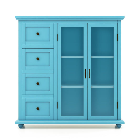 Buffet Sideboard Table Kitchen Storage Cabinet with Drawers and Doors, Blue - Gallery Canada