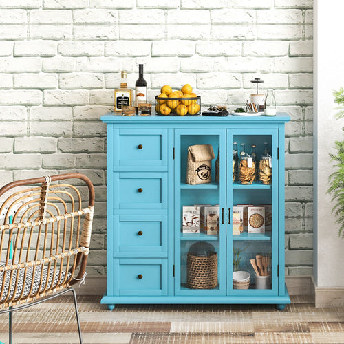 Buffet Sideboard Table Kitchen Storage Cabinet with Drawers and Doors, Blue