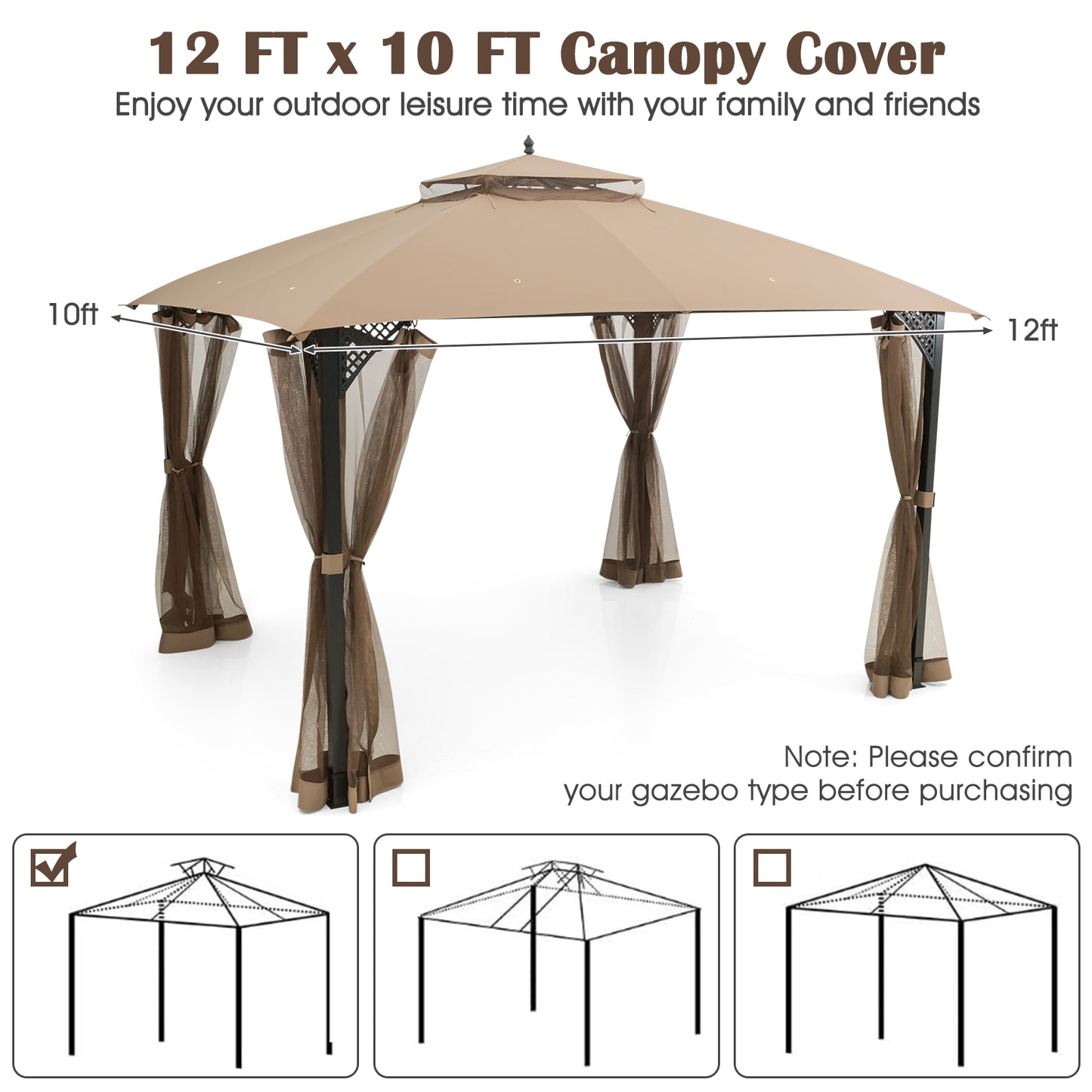 10 x 12 Feet Gazebo Replacement Top with Air Vent and Drainage Holes, Brown Gazebos at Gallery Canada