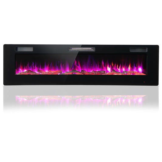 60 Inches Ultra-thin Electric Fireplace with Remote Control and Timer Function, Black - Gallery Canada