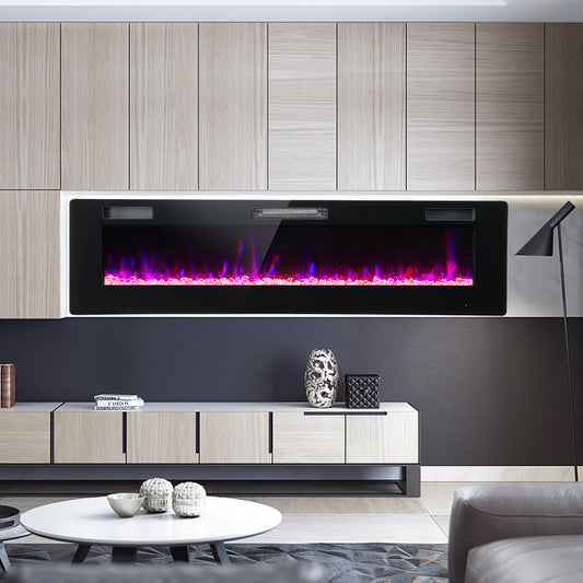60 Inches Electric Fireplace With Remote Control, Timer, Black Fireplaces Black at Gallery Canada