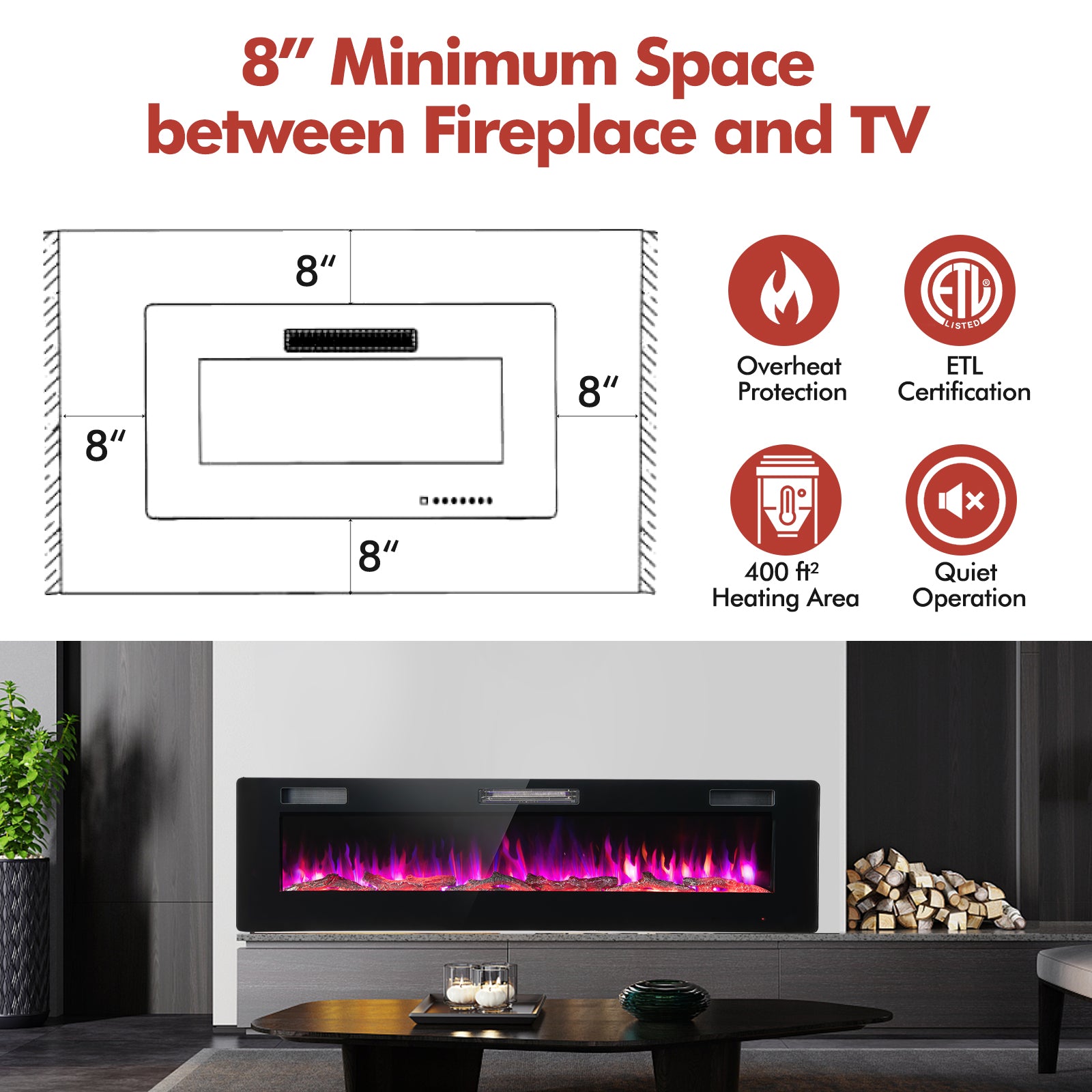 60 Inches Ultra-thin Electric Fireplace with Remote Control and Timer Function, Black Fireplaces at Gallery Canada