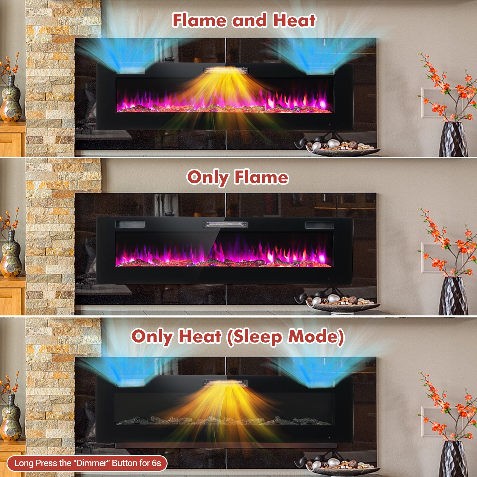 60 Inches Ultra-thin Electric Fireplace with Remote Control and Timer Function, Black Fireplaces at Gallery Canada
