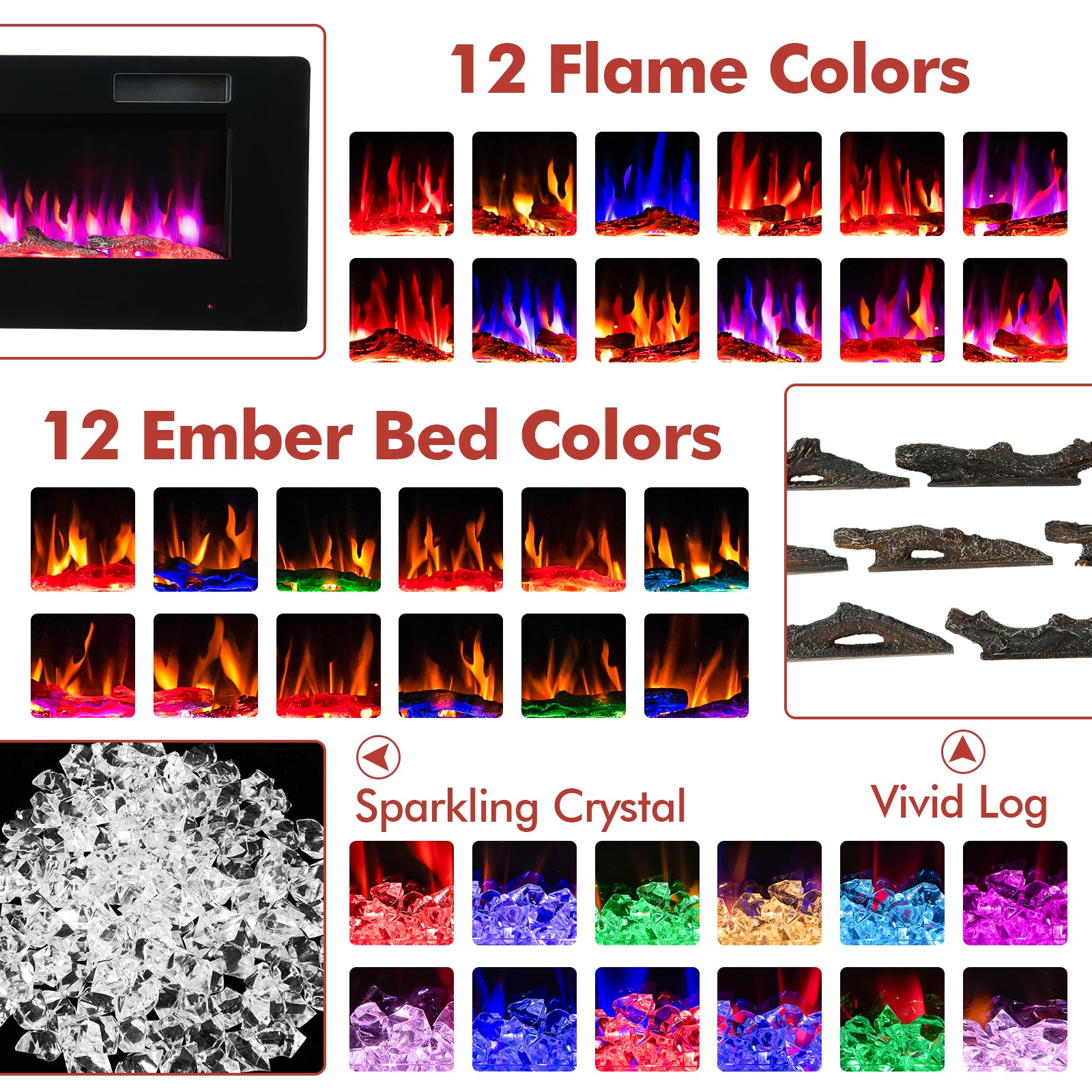 60 Inches Ultra-thin Electric Fireplace with Remote Control and Timer Function, Black Fireplaces at Gallery Canada