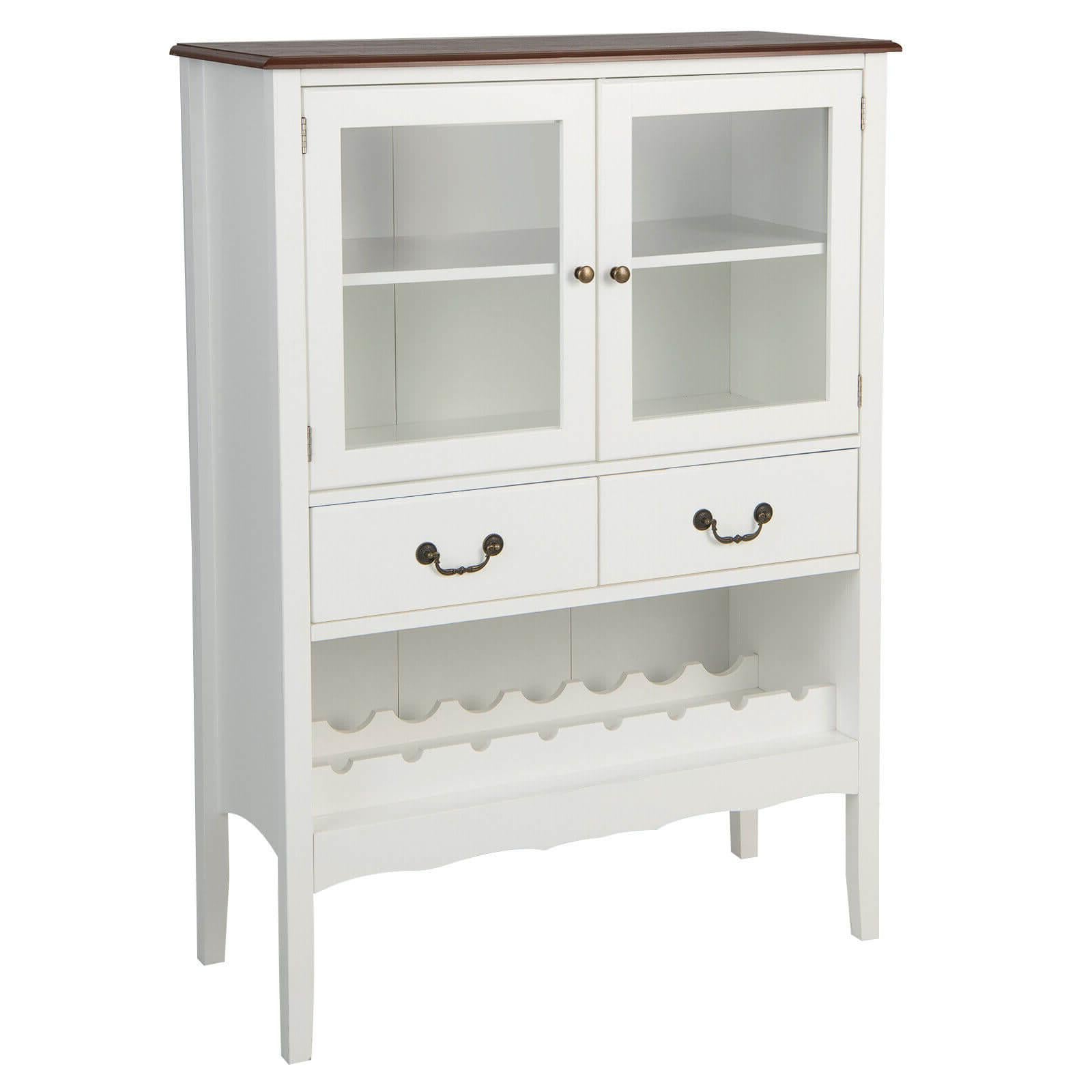 Sideboard Buffet Cabinet with 2 Tempered Glass Doors, White Sideboards Cabinets & Buffets White at Gallery Canada