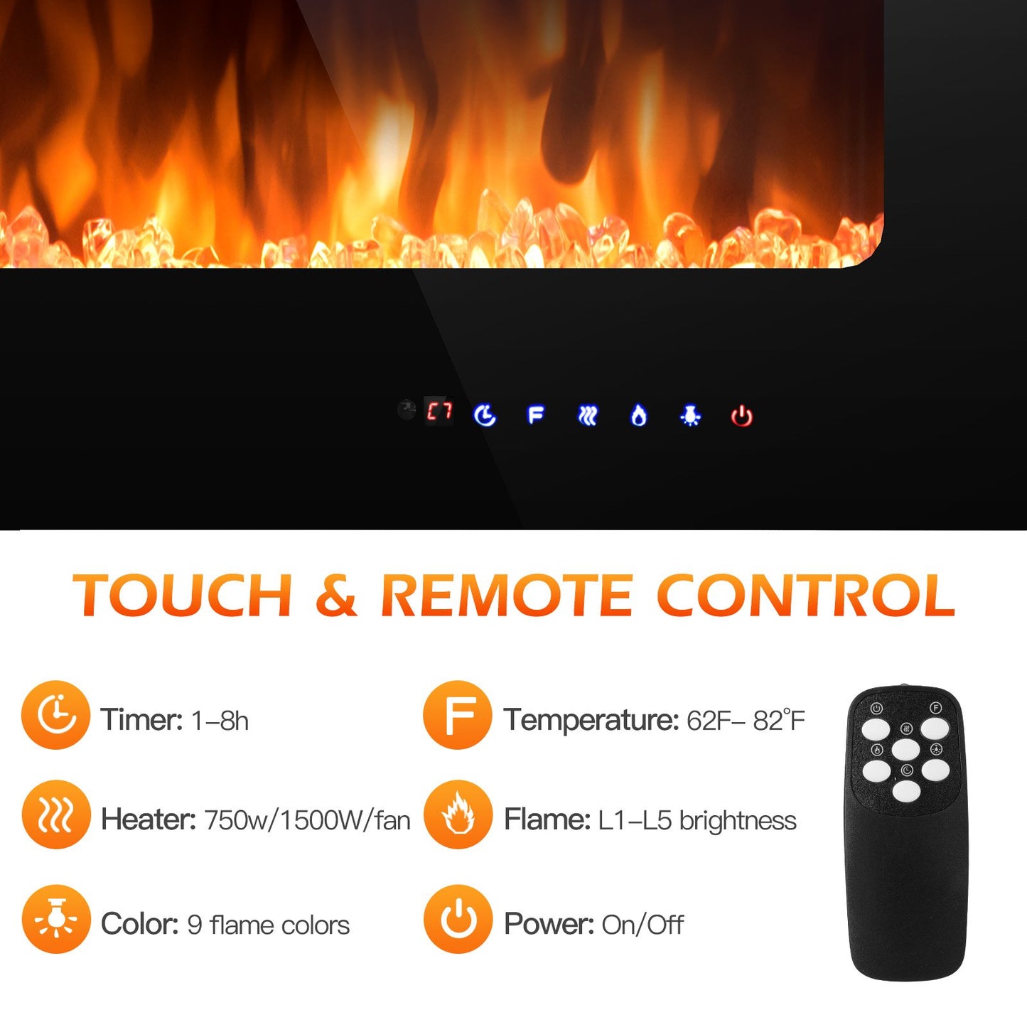 36 Inch Electric Fireplace Insert Wall Mounted with Timer, Black - Gallery Canada