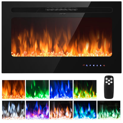 36 Inch Electric Fireplace Insert Wall Mounted with Timer, Black - Gallery Canada