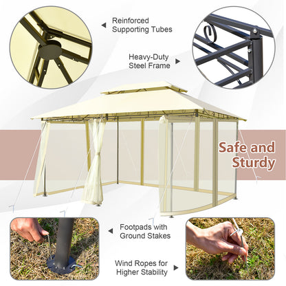 10 Feet x 13 Feet Tent Canopy Shelter with Removable Netting Sidewall, Beige Gazebos at Gallery Canada