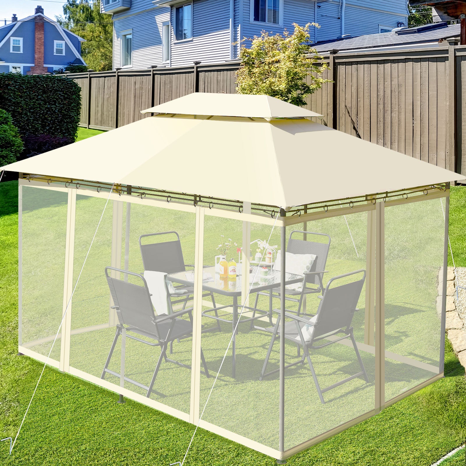 10 Feet x 13 Feet Tent Canopy Shelter with Removable Netting Sidewall, Beige Gazebos at Gallery Canada