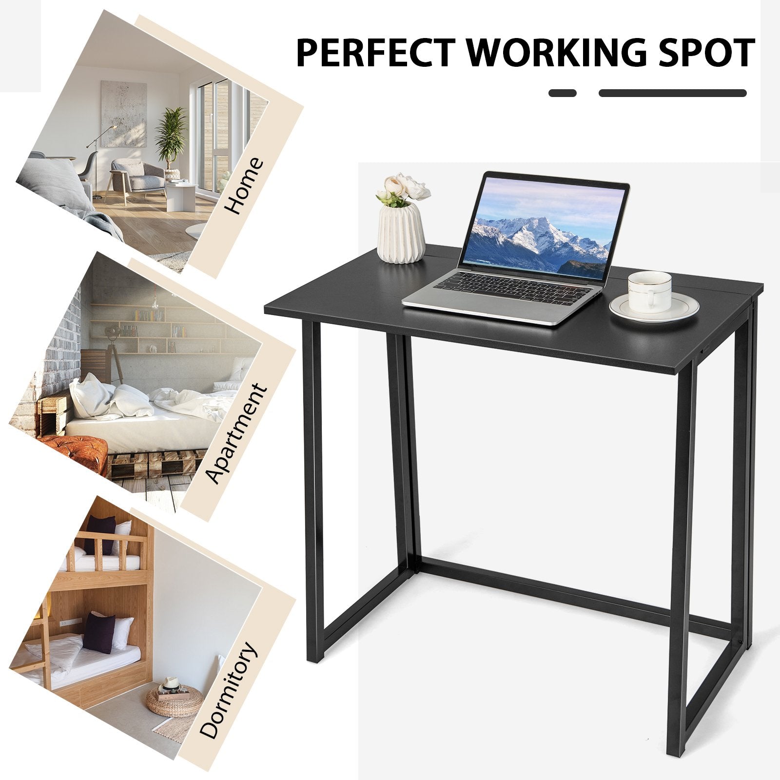 31 Inch Space-saving Folding Computer Desk for Home Office, Black - Gallery Canada