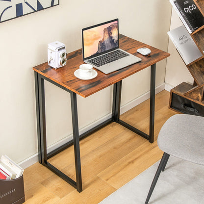 31 Inch Space-saving Folding Computer Desk for Home Office, Rustic Brown - Gallery Canada