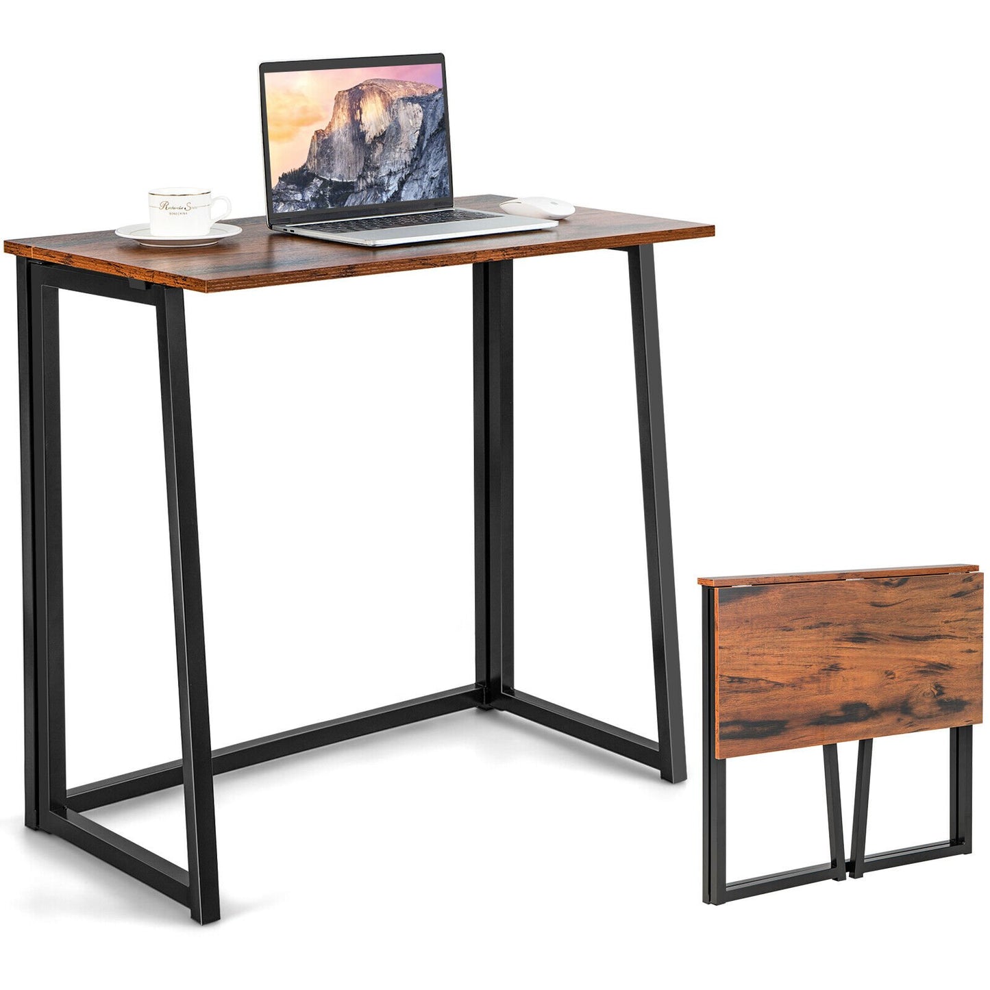 31 Inch Space-saving Folding Computer Desk for Home Office, Rustic Brown - Gallery Canada