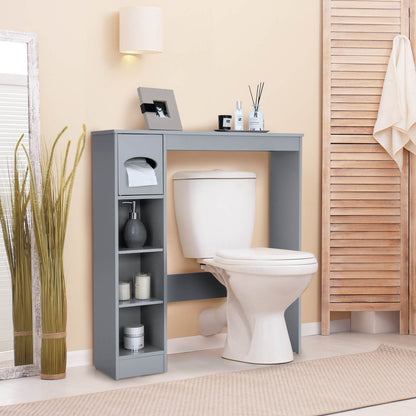 Wooden Over the Toilet Storage Cabinet Bathroom Space Saver with Paper Holder, Gray