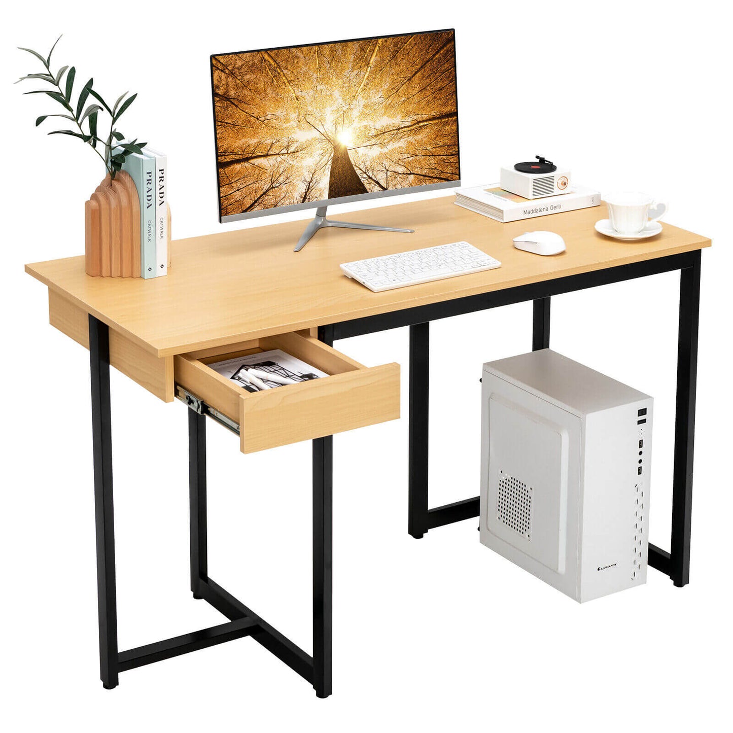 48" Computer Desk with Metal Frame and Adjustable Pads, Natural - Gallery Canada