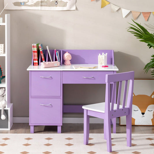 Kids Wooden Writing Furniture Set with Drawer and Storage Cabinet, Purple - Gallery Canada