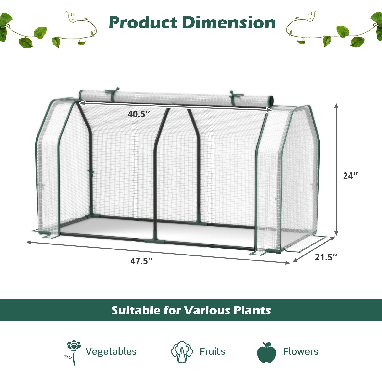 47.5 x 21.5 x 24 Inch Mini Greenhouse with Roll-up Zipper Door, White Greenhouses at Gallery Canada